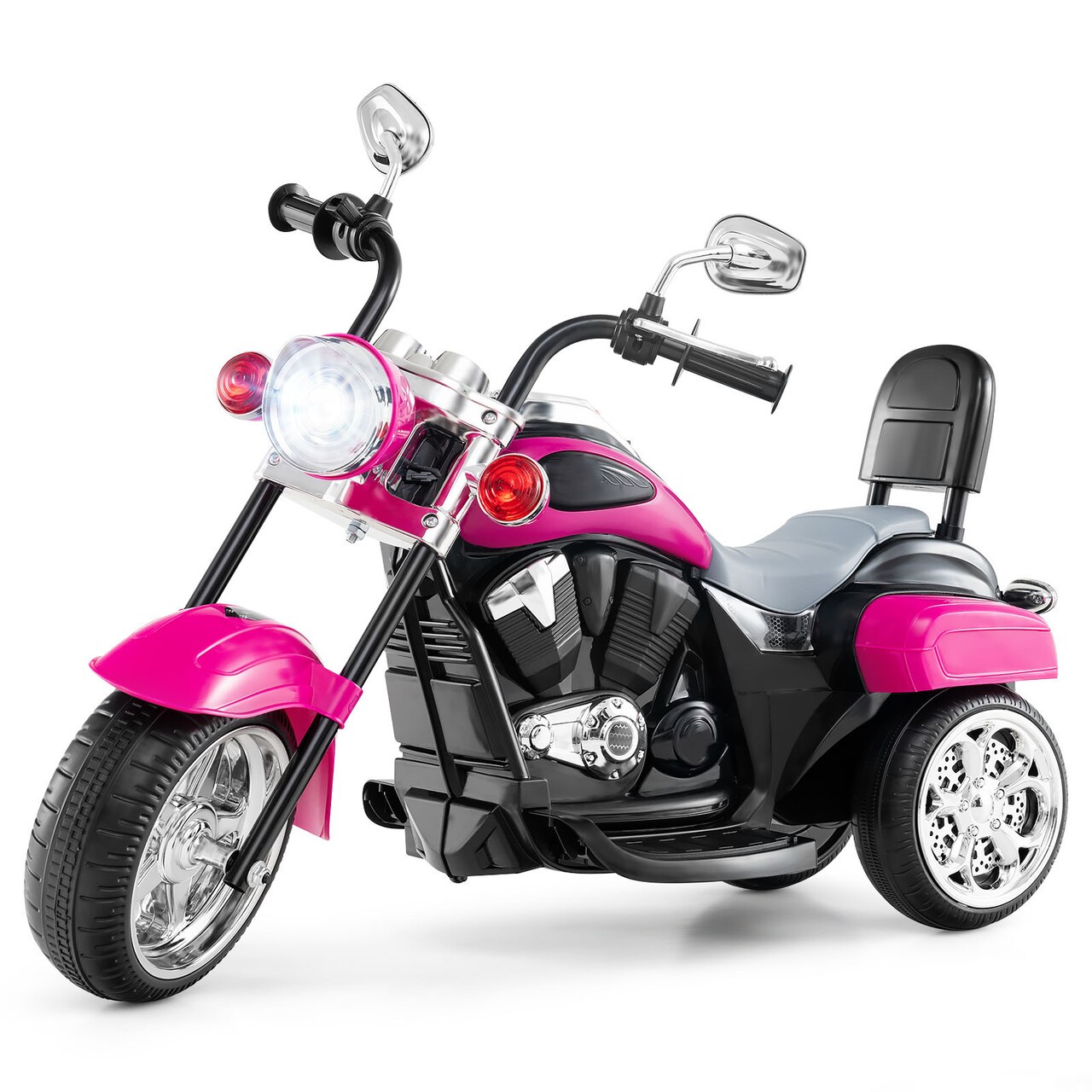 6V Powered Toddler 3-Wheel Motorbike Ride On Toy with Horn and Headlight-Hot Pink